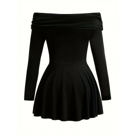 [Plus Size Party Dress] Plus Size Elegant Formal Party Dress | Flared Skirt, Offshoulder Neckline, Black Evening Gown for Women | Machine Washable, Comfortable Fit, Stylish Outfit, Fashion Lovers, Special Occasion, Everyday Outfits