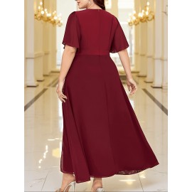 Plus Size - 2025 New Plus-Size Women'S Summer Dress with a Waist-Cinching Design That Flatters The Figure, Elegantly Concealing The Belly, Featuring a Stylish Faux Two-Piece A-Line Silhouette.