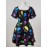 Plus Size - Plus Size, Women'S Plus Size Halloween Party Dress - Gothic Skull Print in Black, Blue, Green, Pink, Orange, Purple - Flared Hem Formal & Costume Party Outfit - Elegant Halloween Party Attire for Women, Festive Wear, Round Neckline