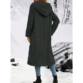 Plus Size - Women'S Plush Fleece-Lined Hooded Coat - Cozy Double-Breasted Mid-Length Winter Coat with Fluffy Lining, Elegant Solid Color Design for Fall/Winter, Warm & Stylish Outerwear, Winter Coats, Fall Fashion, Soft Texture