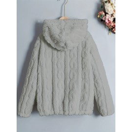 Plus Size - Women'S Cozy Fleece-Lined Hooded Jacket - Thick Warm Winter Coat with Pockets, Soft Plush Lining, Elegant Casual Outerwear for Fall & Winter