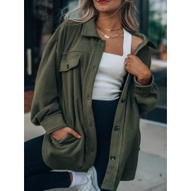 Plus Size - Plus Size - Women'S Plus Size Olive Green Bomber Jacket - Casual Long Sleeve with Pockets, Lapel Collar, Drop Shoulder Design, Perfect for Spring/Fall Commute and Daily Outings, Casual Outerwear | Relaxed Fit Jacket | Functional Pockets