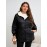 Plus Size, Plus Size Women's Elegant Winter Hooded Coat - Thickened Warm Long Sleeve Black Jacket with White Lining, Machine Washable Regular Fit for Casual & Formal Outfits
