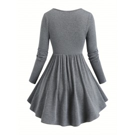 Women'S Elegant Long Sleeve Top with Heart Detail - Casual, Layered, Round Neck, Solid Color, Perfect for Spring and Fall, Casual Attire|Heart Detail Top|Layered Design