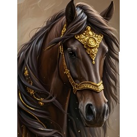 Women's Casual Elegant Horse Graphic T-Shirt - Short Sleeve Round Neck Summer Top with Majestic Black Horse & Golden Bridle Design, Machine Washable Regular Fit, Horse Shirt, Comfortable Pullover, Regal Aesthetic Apparel, Detailed Digital Print