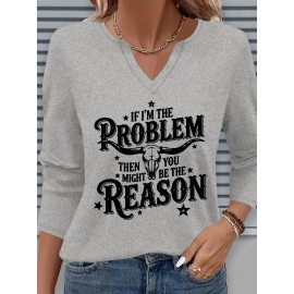 [Casual V-Neck T-Shirt] Comfortable Women's Casual V-Neck 3/4 Sleeve T-Shirt | 