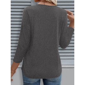 [Casual V-Neck T-Shirt] Comfortable Women's Casual V-Neck 3/4 Sleeve T-Shirt | 