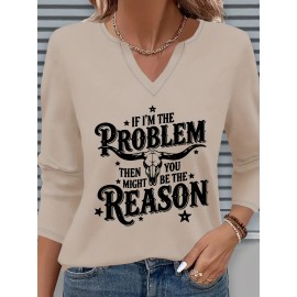 [Casual V-Neck T-Shirt] Comfortable Women's Casual V-Neck 3/4 Sleeve T-Shirt | 