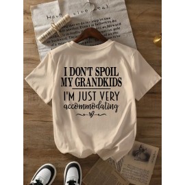 Summer Women's Letter Print Front and Back Fashion Short Sleeve T-Shirt, Comfortable Breathable Fabric, Casual Sporty Style, Suitable for Spring and Summer