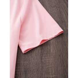 Summer Women's Letter Print Front and Back Fashion Short Sleeve T-Shirt, Comfortable Breathable Fabric, Casual Sporty Style, Suitable for Spring and Summer