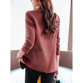 1pc Elegant Women'S Chic Blazer - Polyester Long Sleeve Solid Color Loose Fit Double Breasted Jacket with Button Details for Spring/Fall