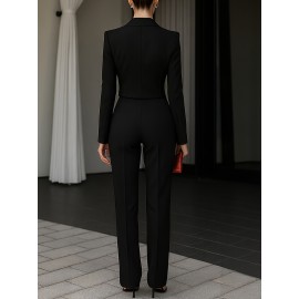 [Formal Professional Suit] New Fashionable Commuter Suit Minimalist High-End Fashionable Blazer + Trousers Formal Occasion Professional Suit, Solid Color, Long Sleeve, Regular Fit, Double Breasted, Button, Lapel Collar, H Fit, All Season, Adult