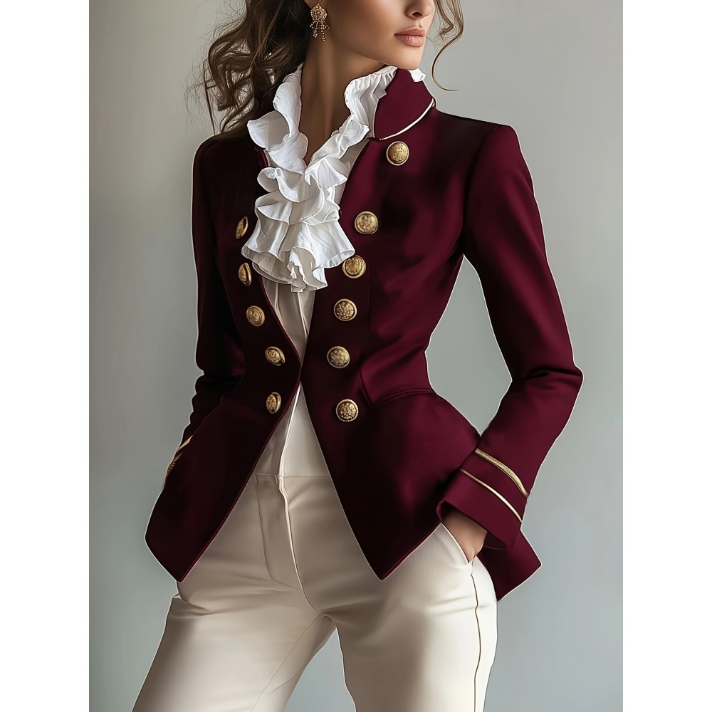 Fortune Fashion Casual Elegant Retro Solid Color Suit Jacket