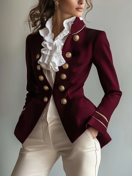 Fortune Fashion Casual Elegant Retro Solid Color Suit Jacket