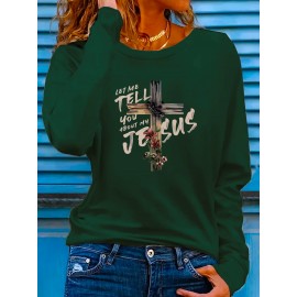 Floral Cross Print Women's Long Sleeve Crew Neck T-Shirt - 