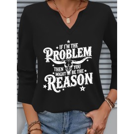 [Casual V-Neck T-Shirt] Comfortable Women's Casual V-Neck 3/4 Sleeve T-Shirt | 