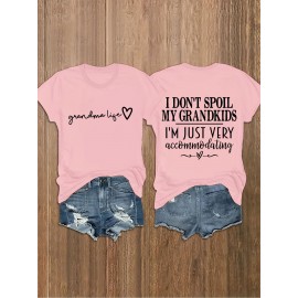 Summer Women's Letter Print Front and Back Fashion Short Sleeve T-Shirt, Comfortable Breathable Fabric, Casual Sporty Style, Suitable for Spring and Summer